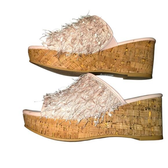 Comfort 7 Platform Pink Fringe Women's Sandal Shoe 3 Inch Cork Heel - Picture 3 of 8